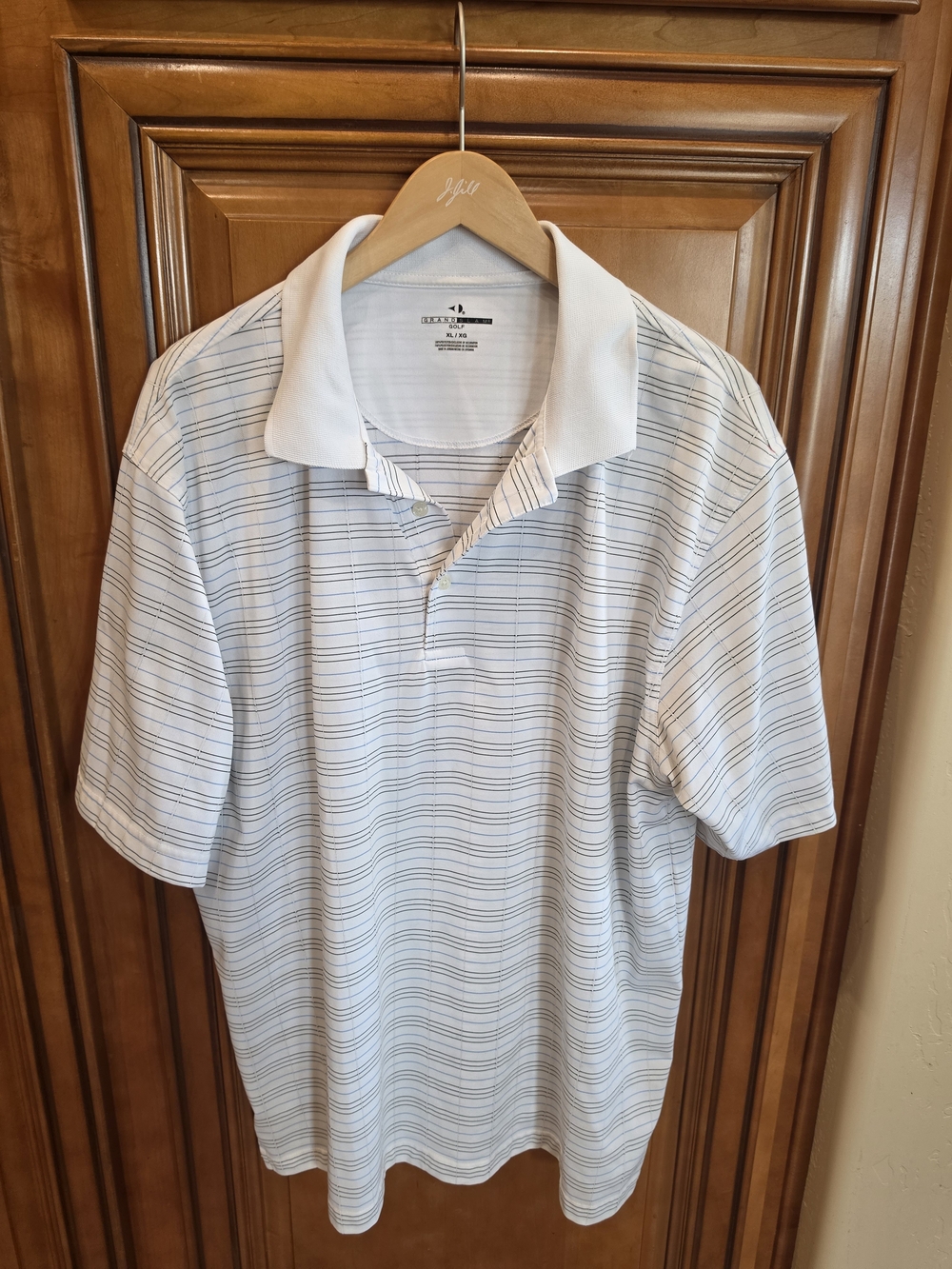 Grand Slam Golf Men's White Striped Polo Shirt - Classic Short Sleeve XL EUC